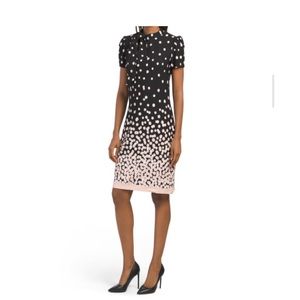 London Times Side Bow Shift Dress with Border Hem black blush